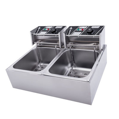 Double Cylinder Electric Table Top Stainless Steel Tempura Fryer Commercial