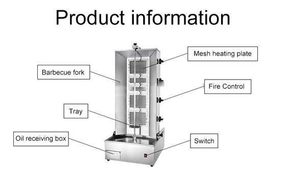 Countertop Grill Shawarma Kebab Machine Gas 4 Burner With Hood